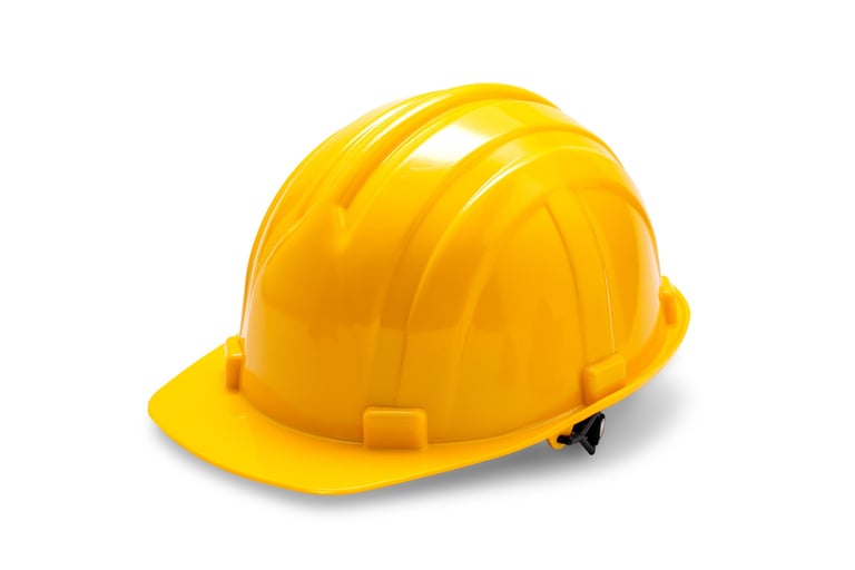 Yellow construction helmet isolated on white background with clipping path, engineer safety