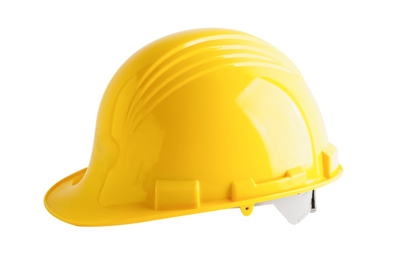 Yellow construction helmet isolated on white background with clipping path, engineer safety