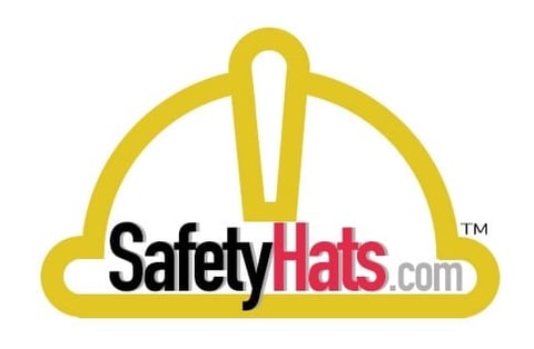 SafetyHats.com logo featuring a yellow hard hat with white stripe and company name