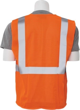 Orange safety vest with reflective silver stripes on mannequin